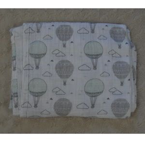 Modern Baby Hot Air Balloon Swaddle Blanket Gray Green White Muslin Cloud Cotton